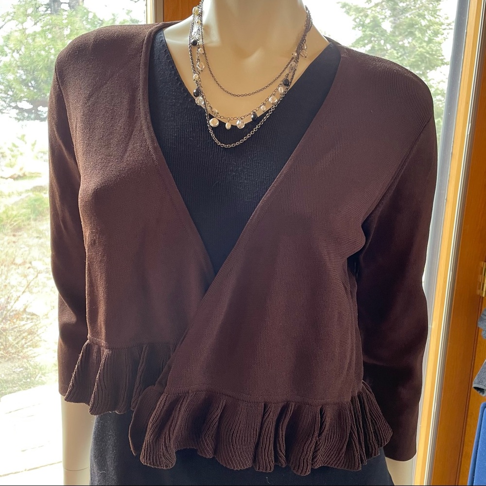 Brown Cropped Cardigan by Joseph A.